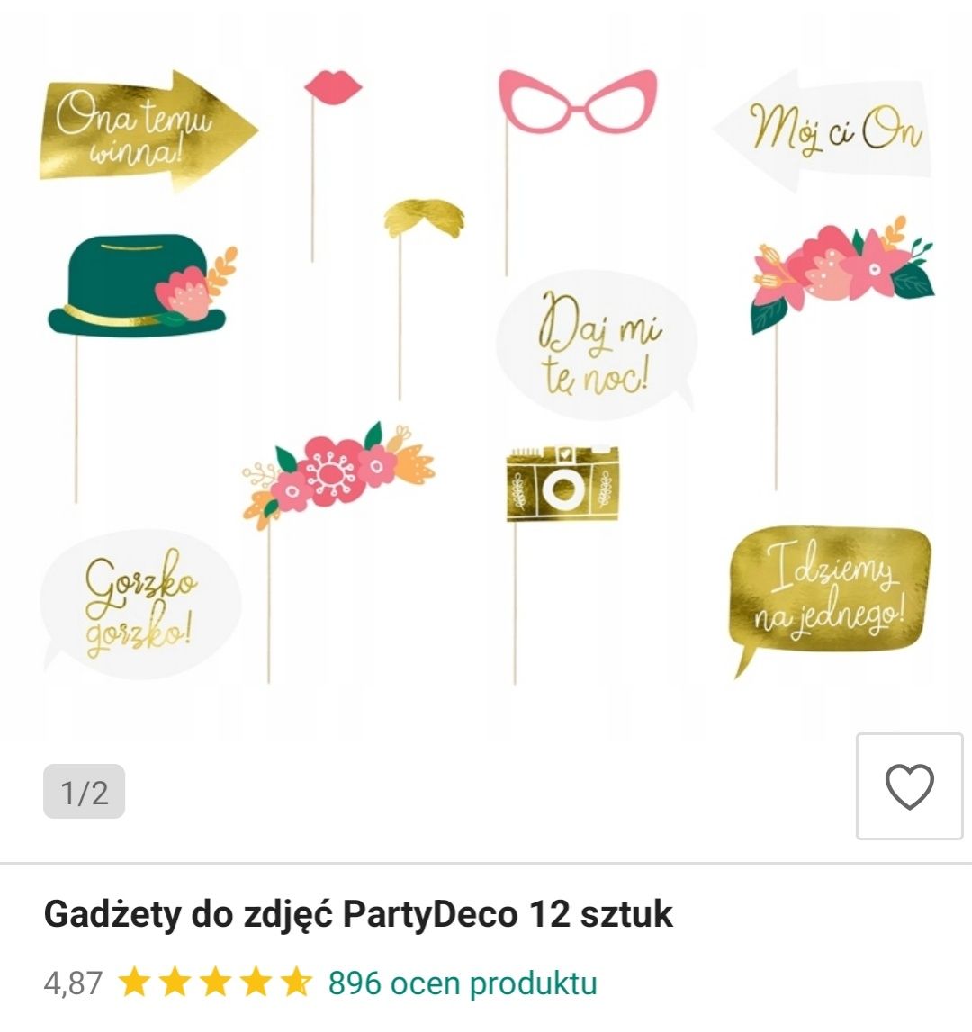 Pozostałości ślubne, gadżety do fotobudki, topper, zabawa Ona On karty