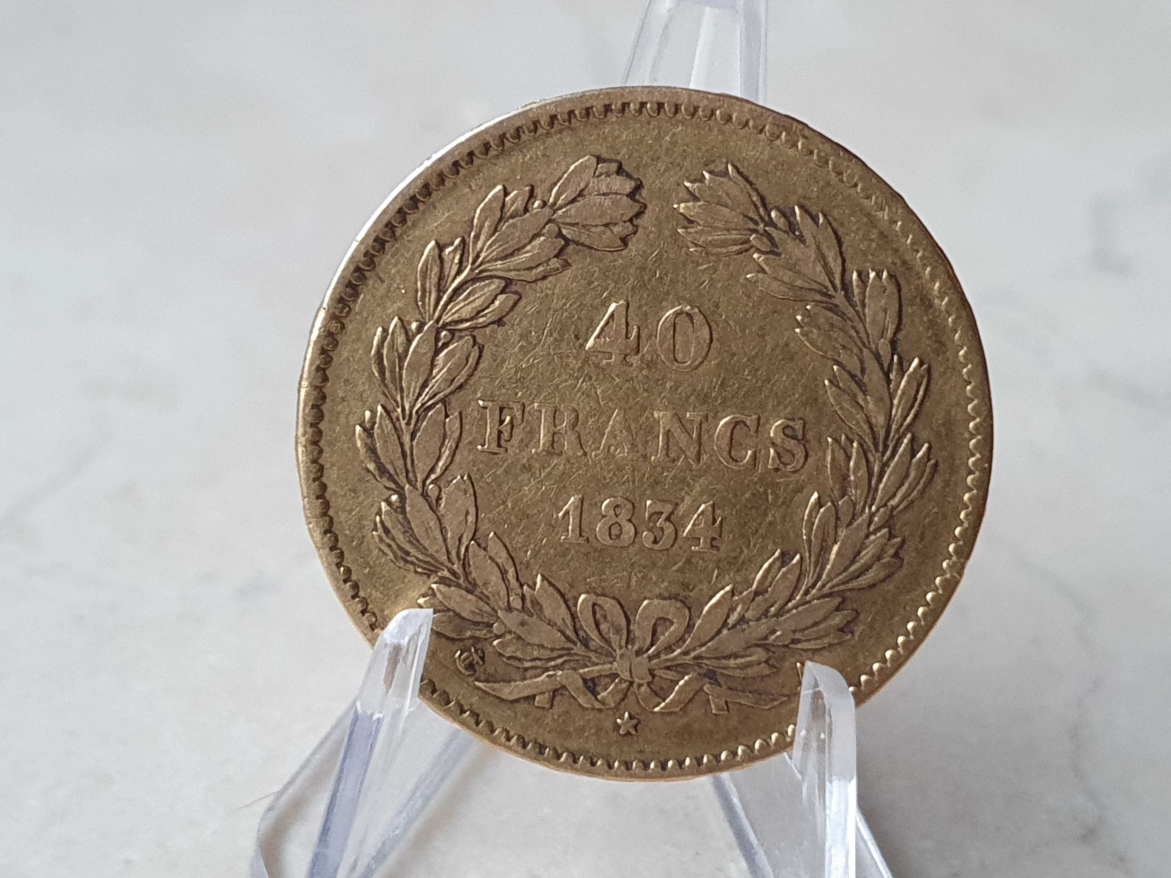Złota moneta 40 franków Ludwik Filip 1834 r