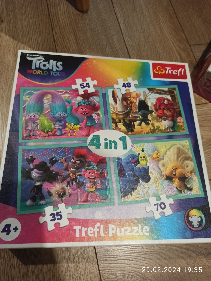 Zestaw puzzli, 12 układanek, 4w1, Dora, Masza,Trolle