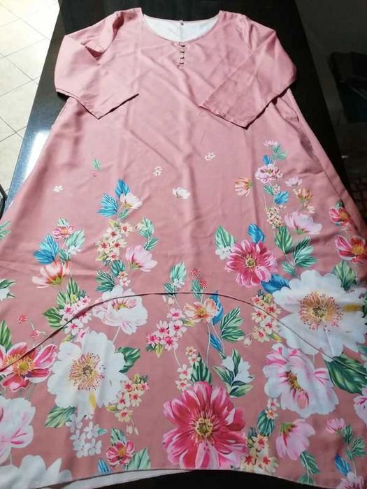 Vestido verão, estampado floral, rosa velho, 3XL