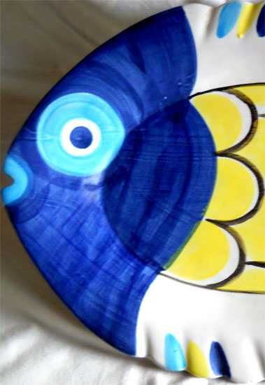 Wielki Półmisek Ceramiczny RYBA Solidny Ciężki B Duży Ręcznie malowany