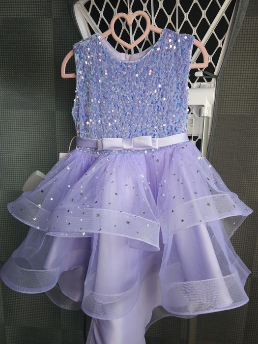 Дитяча шикарна фіолетова золота пишна сукня зі шлейфом 4 5 6 7 8 9 рок