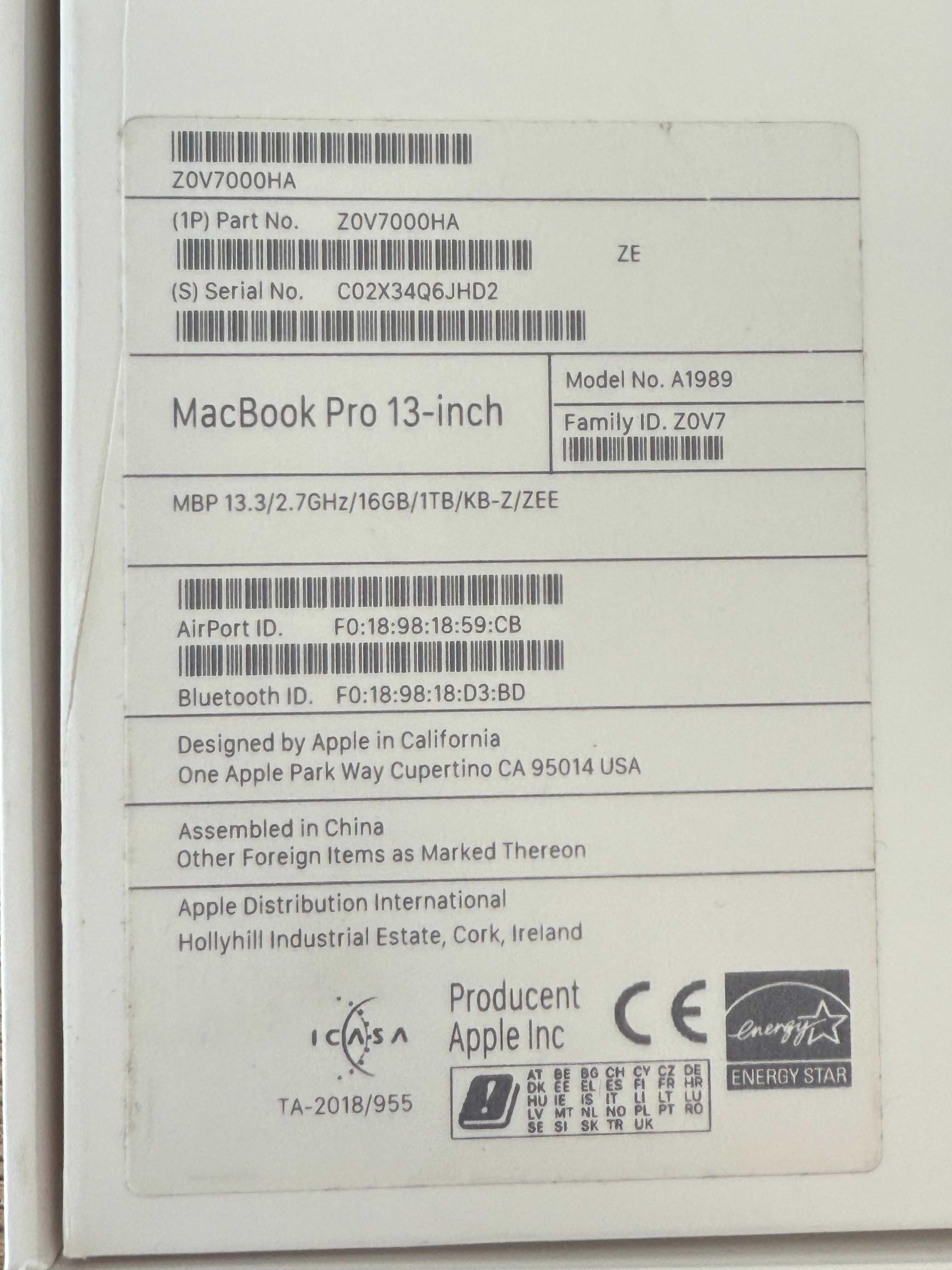Apple MacBook Pro 13" A1989 | i7, 16GB RAM, 1TB SSD, macOS Sequoia
