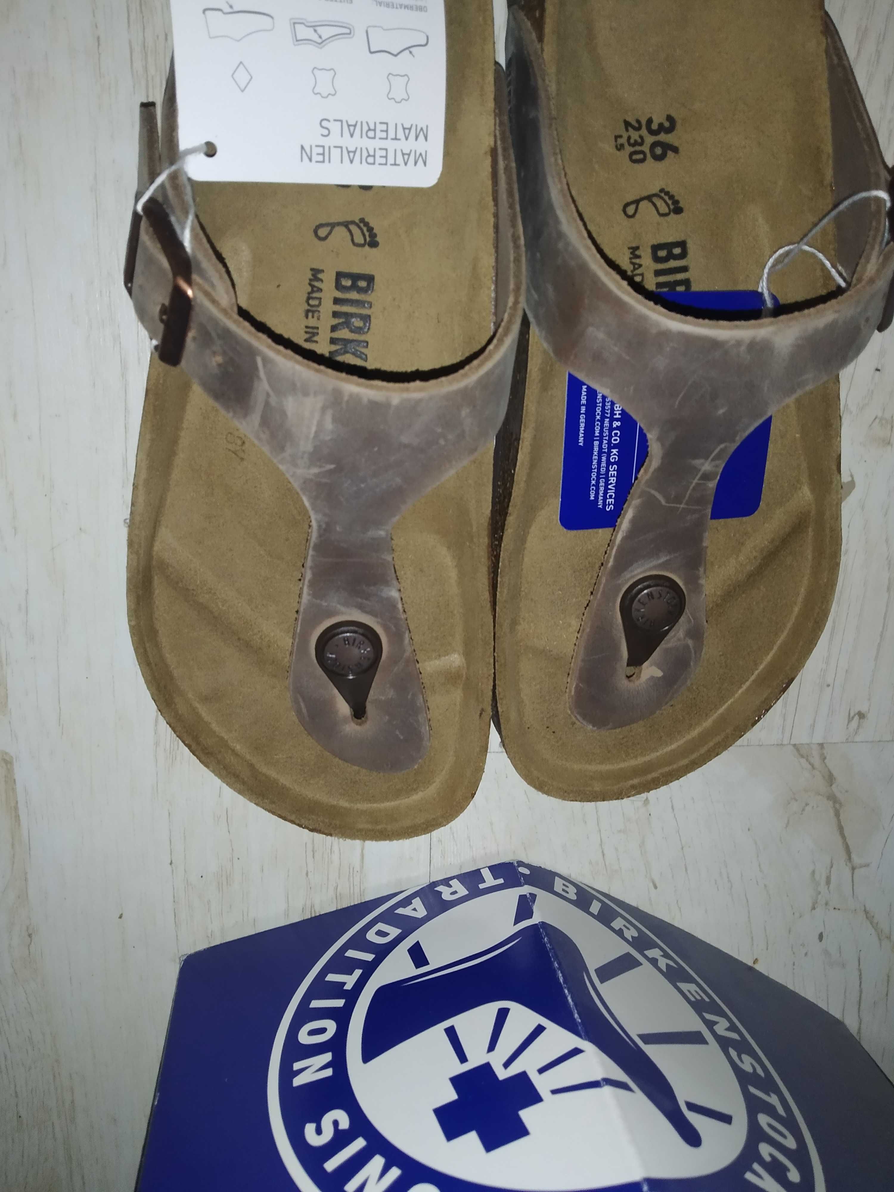 Birkenstock japonki, klapki,  Gizeh Tabacco Brown leather ROM. 36 nowe