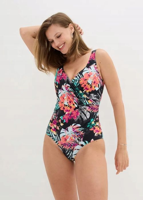 B.P.C kostium kąpielowy shape czarny w kolorowe kwiaty modelujący 44.