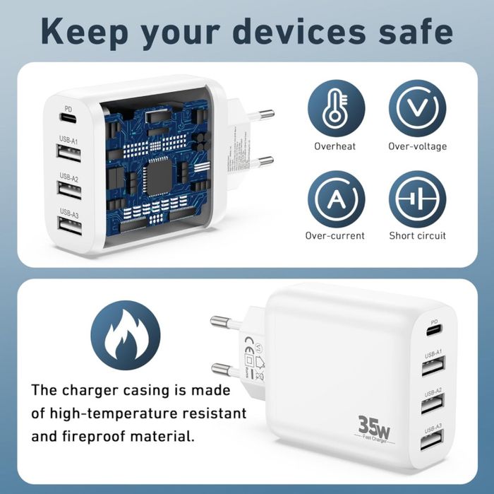 Wtyczka USB CREAPICO, ładowarka 35 W, 4-portowa, 1 szt., biała