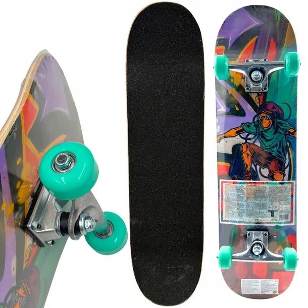 Deskorolka drewniana dla dzieci turkusowe kółka