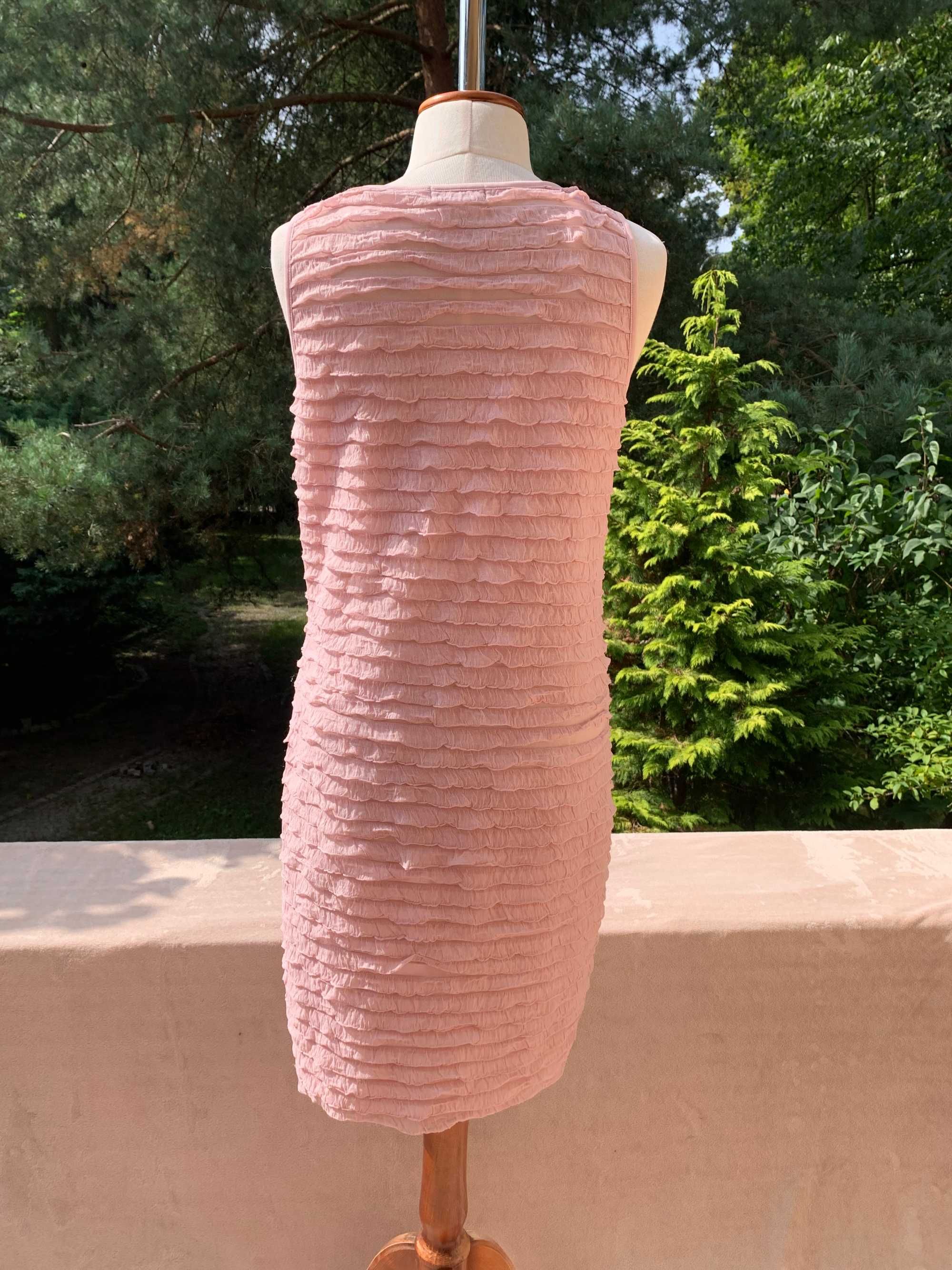 Elegancki różowy komplet, sukienka i narzuta, rozmiar 40/ 42,