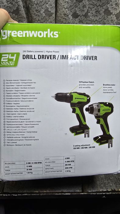 Greenworks Akumulatorowa Wiertarko-Wkrętarka i Zakrętarka Udarowa 24 V