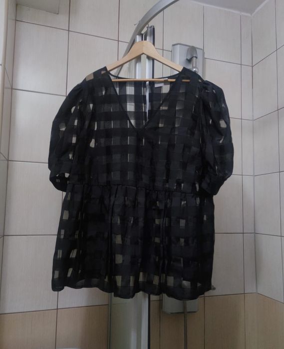 damska bluzka XXL ASOS design curve tiulowa luźna oversise  przeźroczy