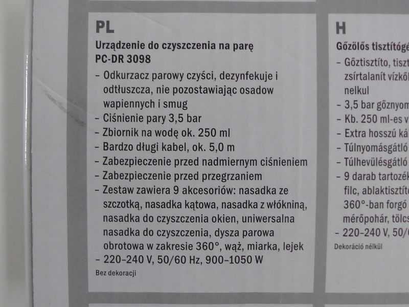 Myjka parowa ciśnieniowa ProfiCare PC-DR 3098