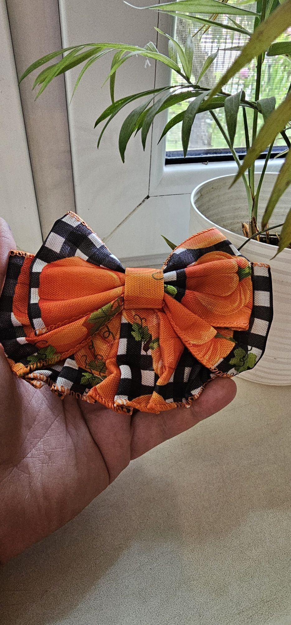 Spinka do włosów kokarda dynia handmade
