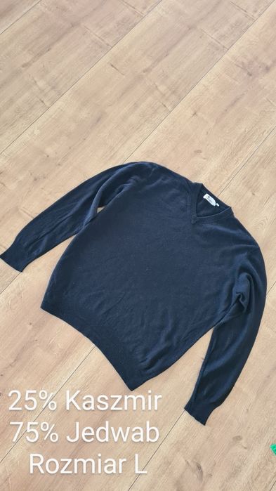 Sweter 25% Kaszmir i 75% Jedwab. Czarny. Cienki i lekki. Rozmiar L
