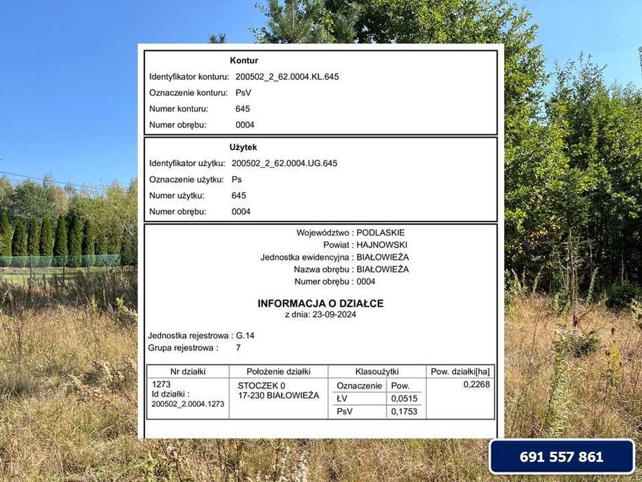 Sprzedam działkę w Białowieży (2268 m² ) ul. Stoczek