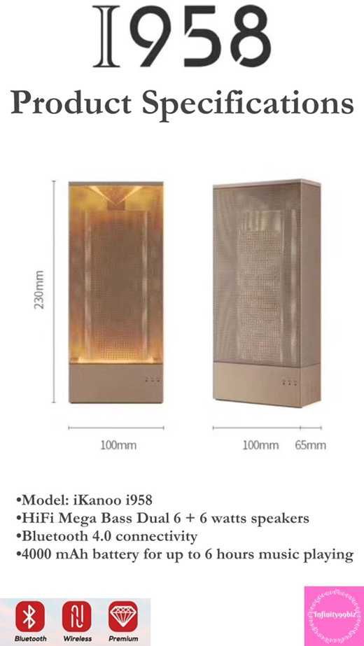 iKANOO głośnik bluetooth przenośny lampka nocna złoty design lampa