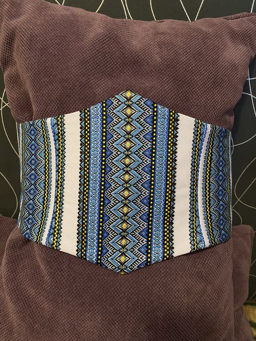 Синьо -жовтий корсетний пояс вишиванка,український пояс -корсет