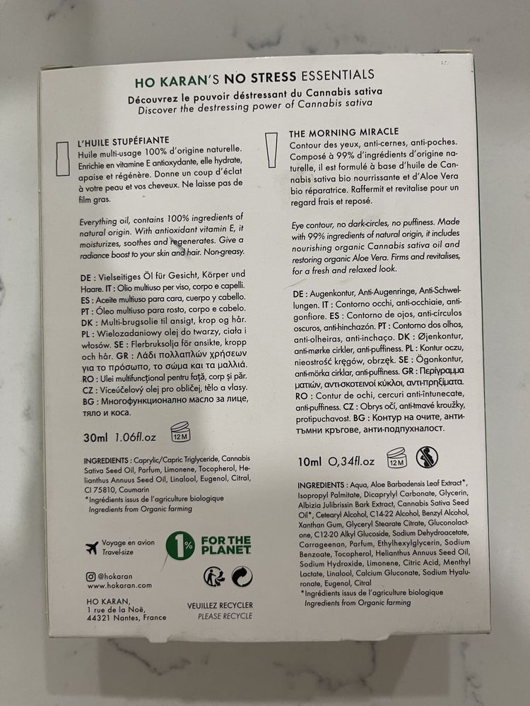 HO Karan No Stress Essentials olejek do twarzy + krem pod oczy