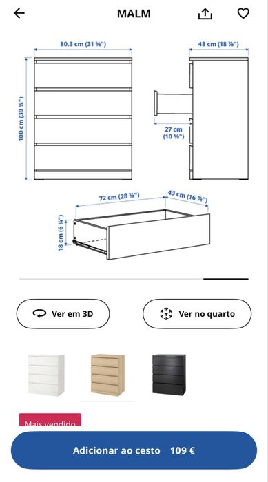 Cómoda com 4 gavetas Malm IKEA