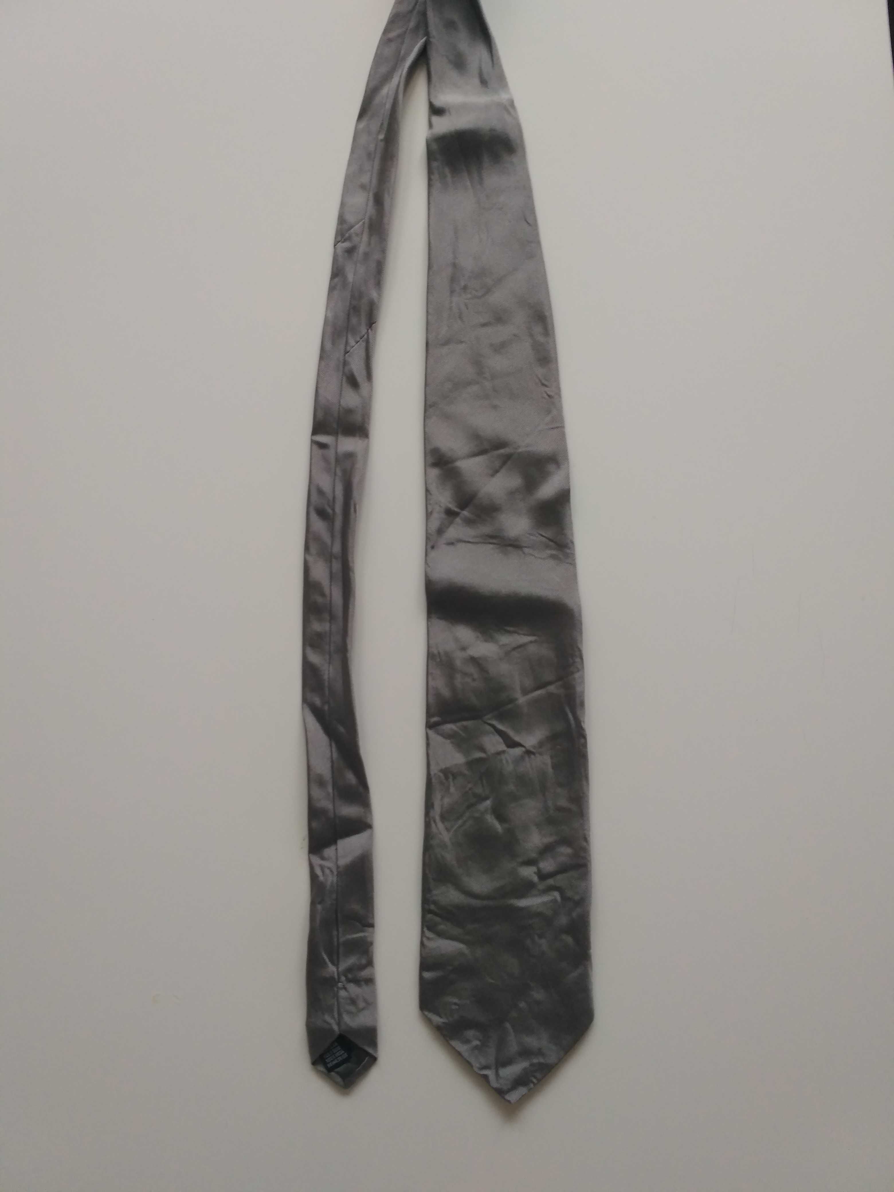Szary krawat jedwabny srebrny krawat 100% jedwab