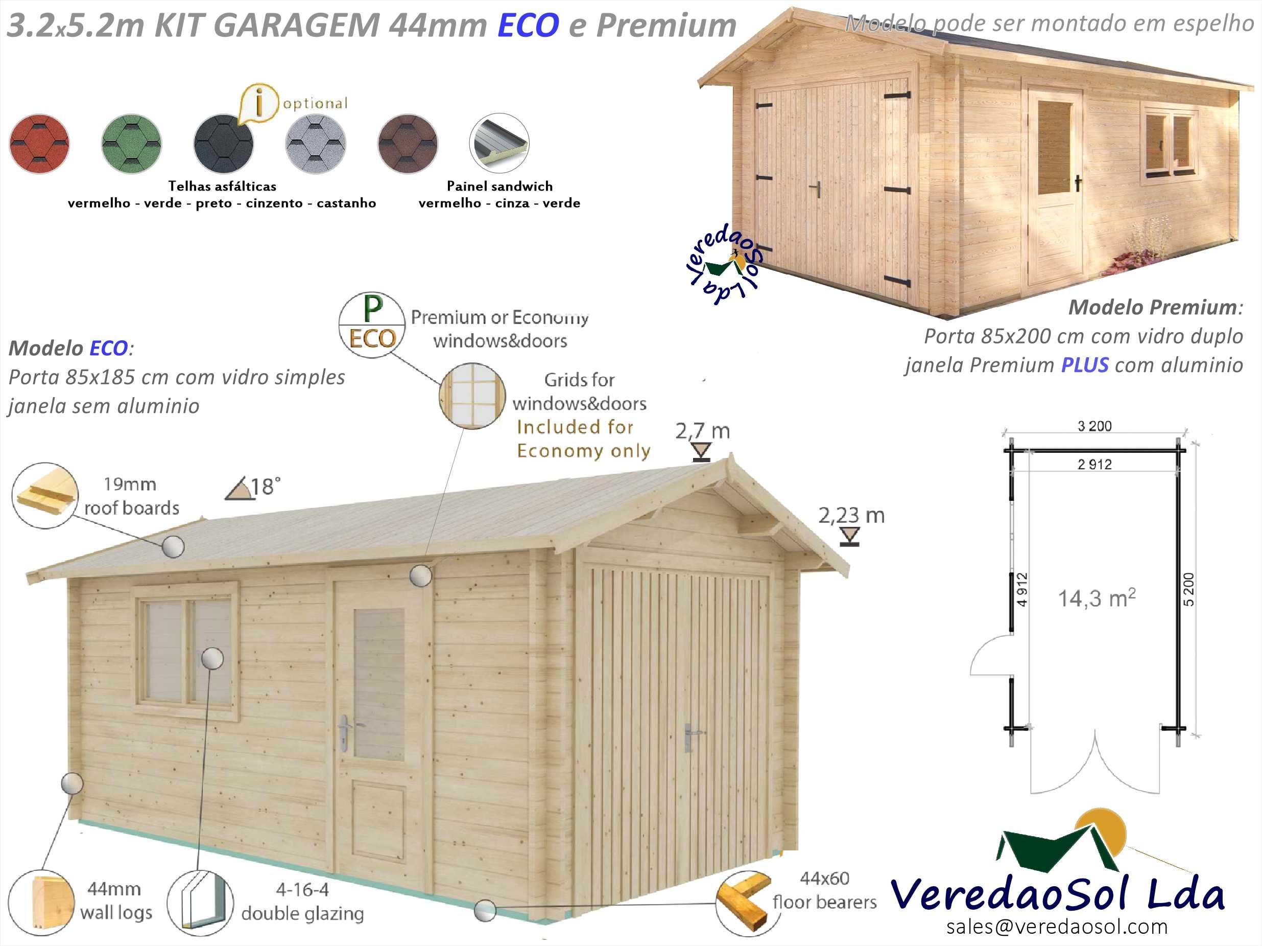 Garagems madeira Pré fabricada mais de 14 Modelos 28 até 44mm