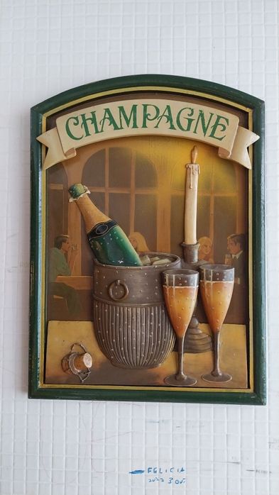 Quadro Champagne madeira 3d