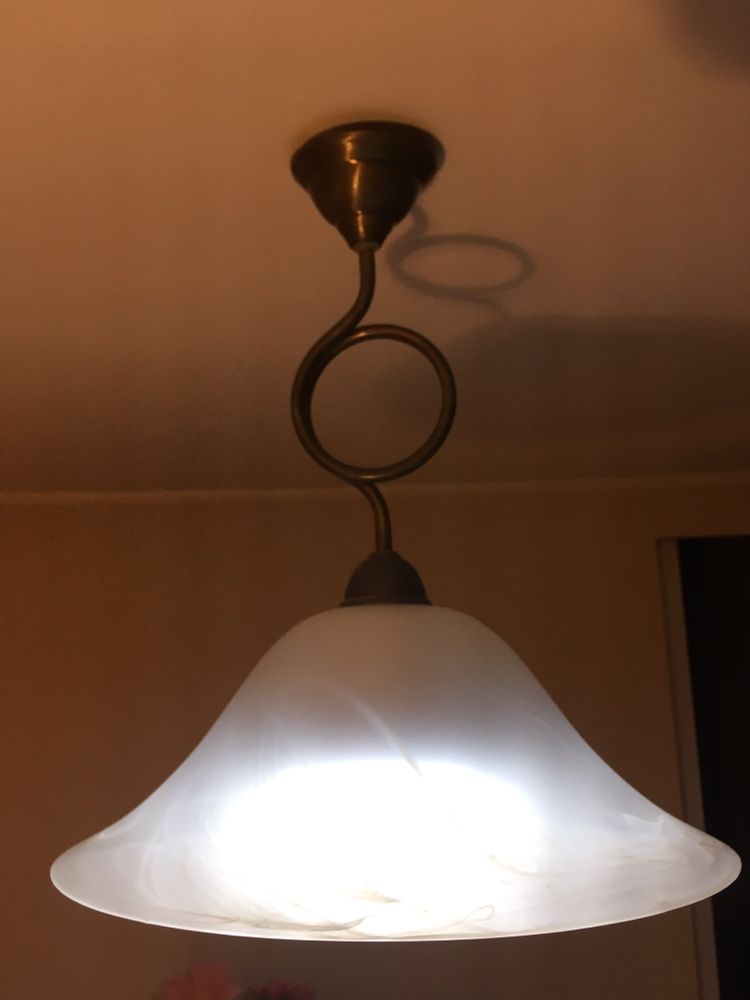 Lampa sufitowa mosiężno- szklana dł 44 cm