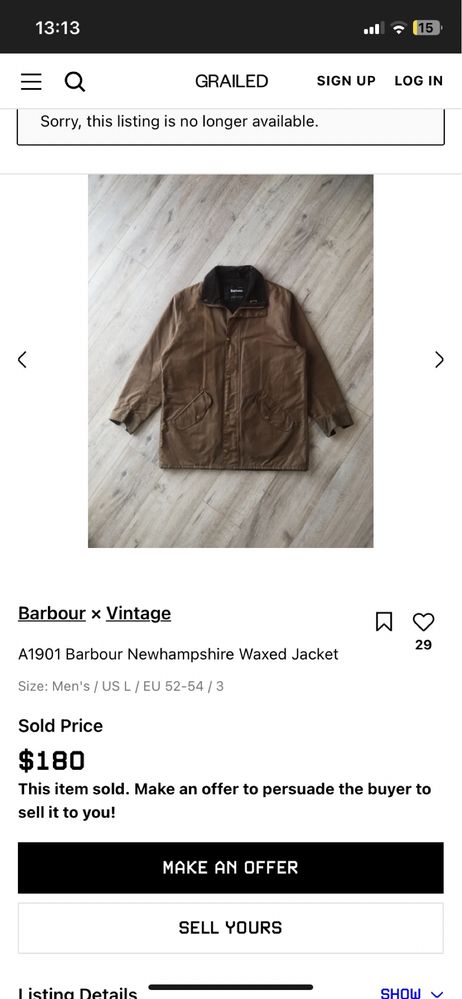 Чоловіча Куртка Barbour A1901  Waxed