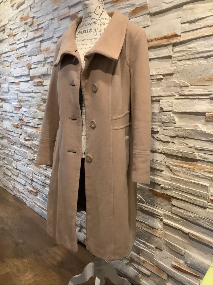 Długi zimowy damski płaszcz wełna Debenhams karmel r.42. W.F.K.