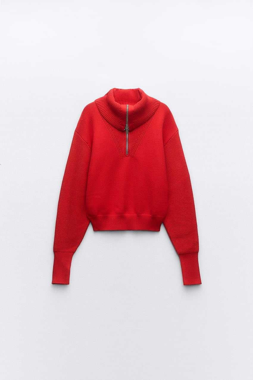Червоний светр з блискавкою zara
