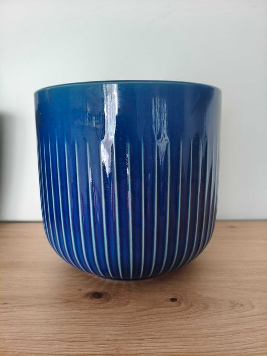 Osłonka na doniczkę kobalt ceramika duża