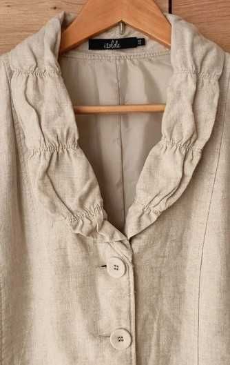 Kremowa beżowa Marynarka na guziki Isolde 100% len Rozmiar L
