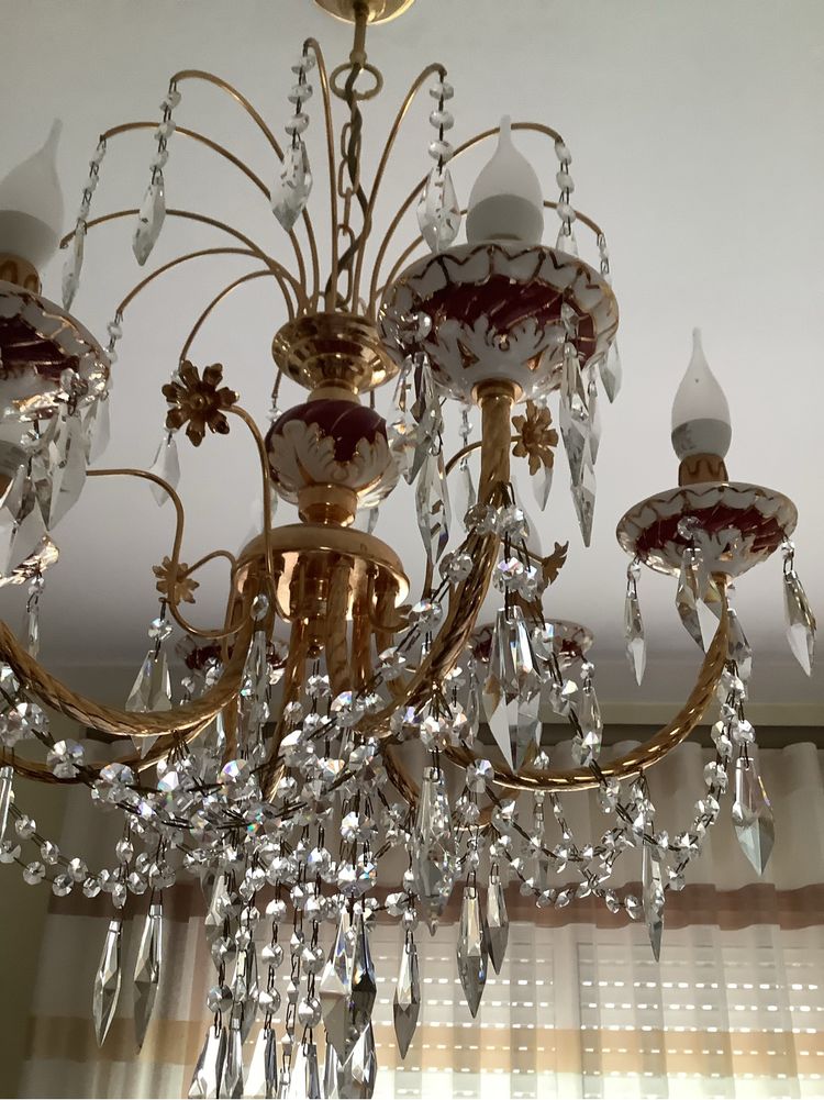 Candeeiro em cristal com louca de limoges