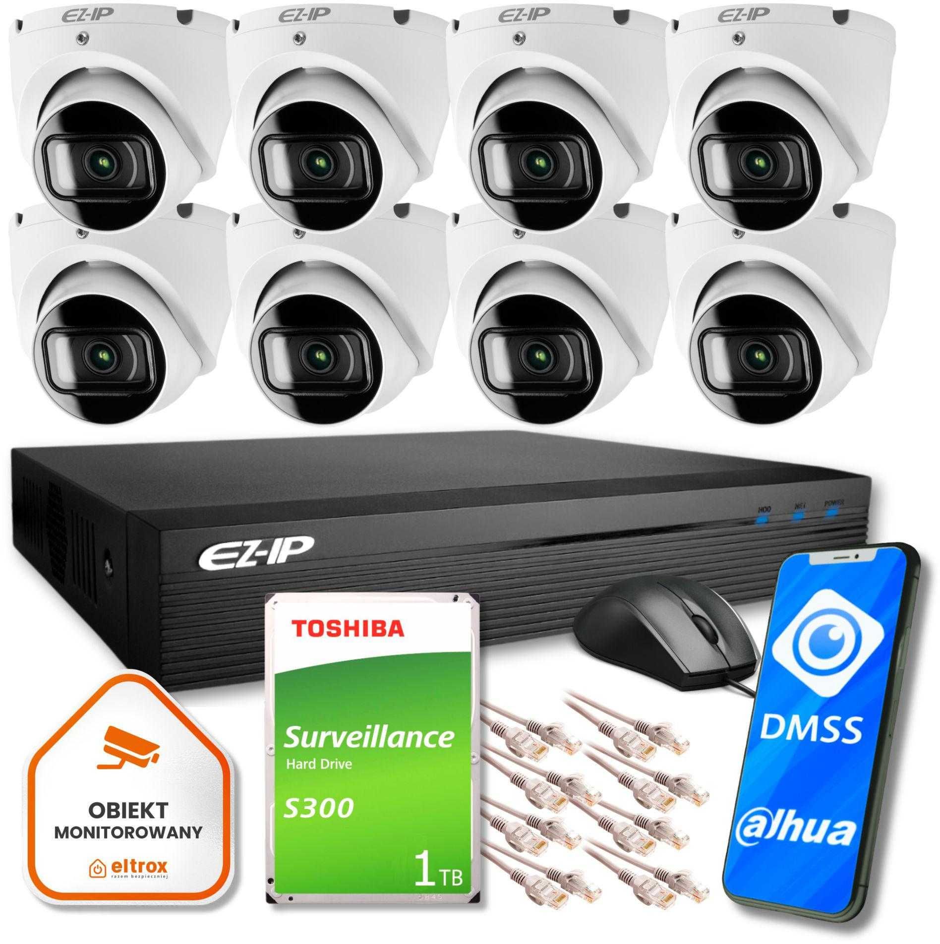Zestaw monitoringu 8 kamer kopułkowych IP EZ-IP by Dahua  2K Z39858P8