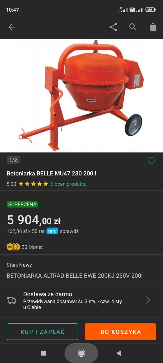 Betoniarka Belle 200l jednofazowa 230V