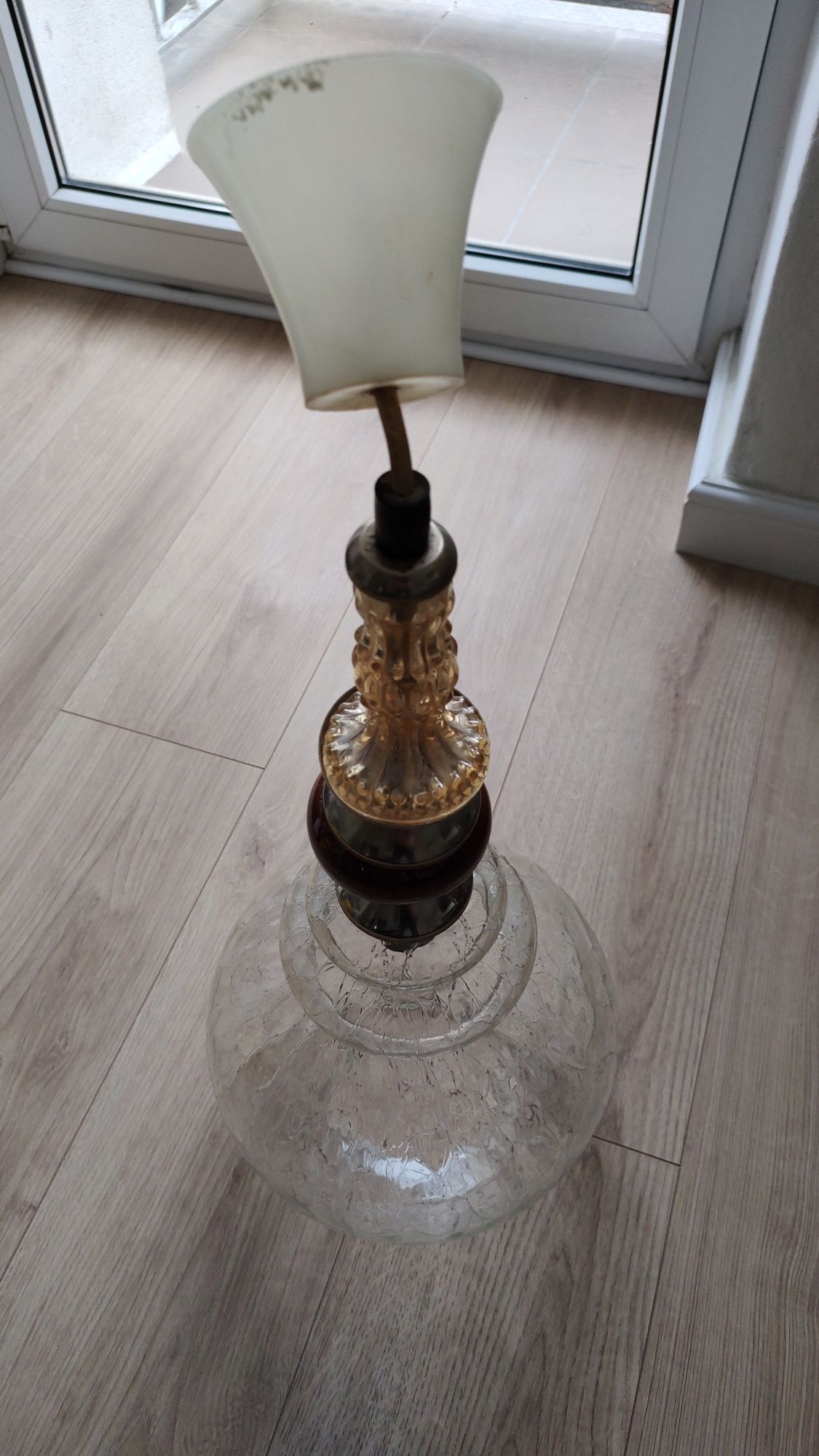 Żyrandol, lampa wisząca - klosz PRL, retro - wys. 63 cm, szer. 24 cm