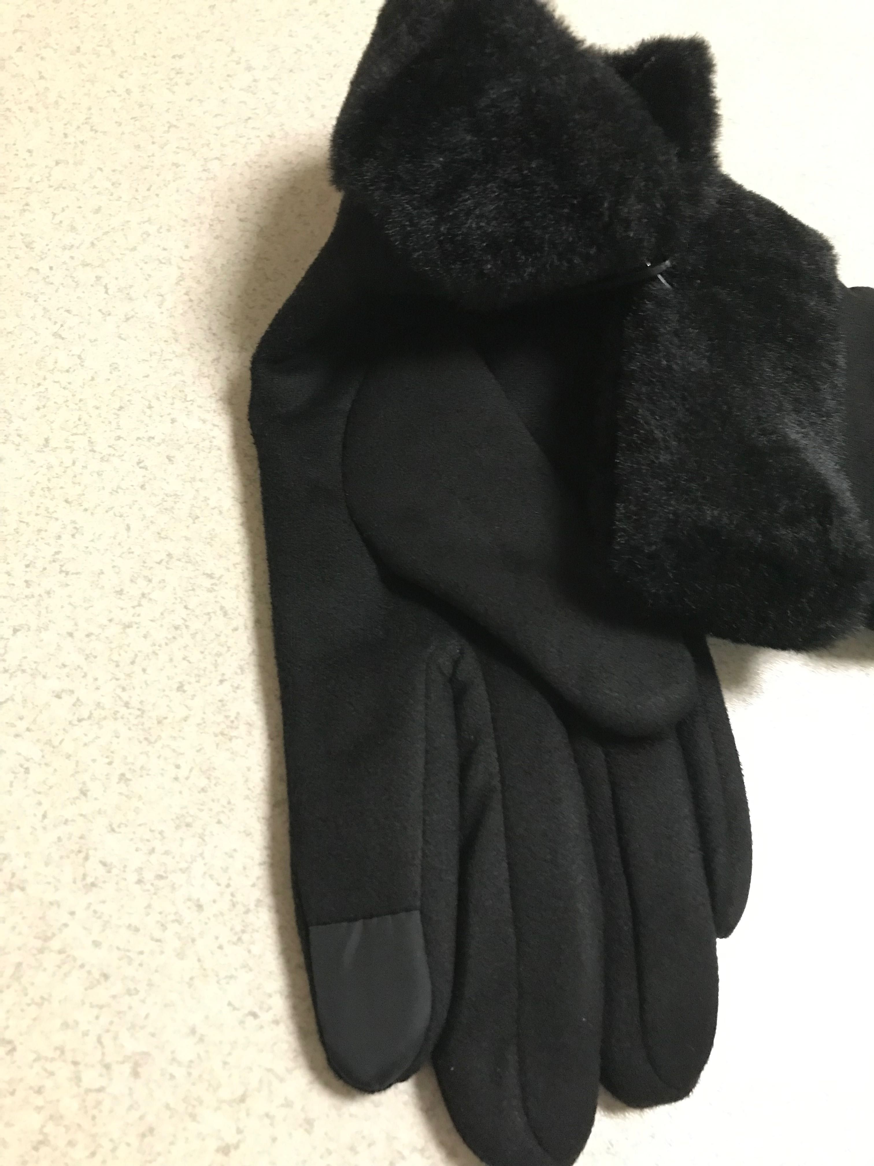 Rękawiczki zimowe czarne z futerkiem