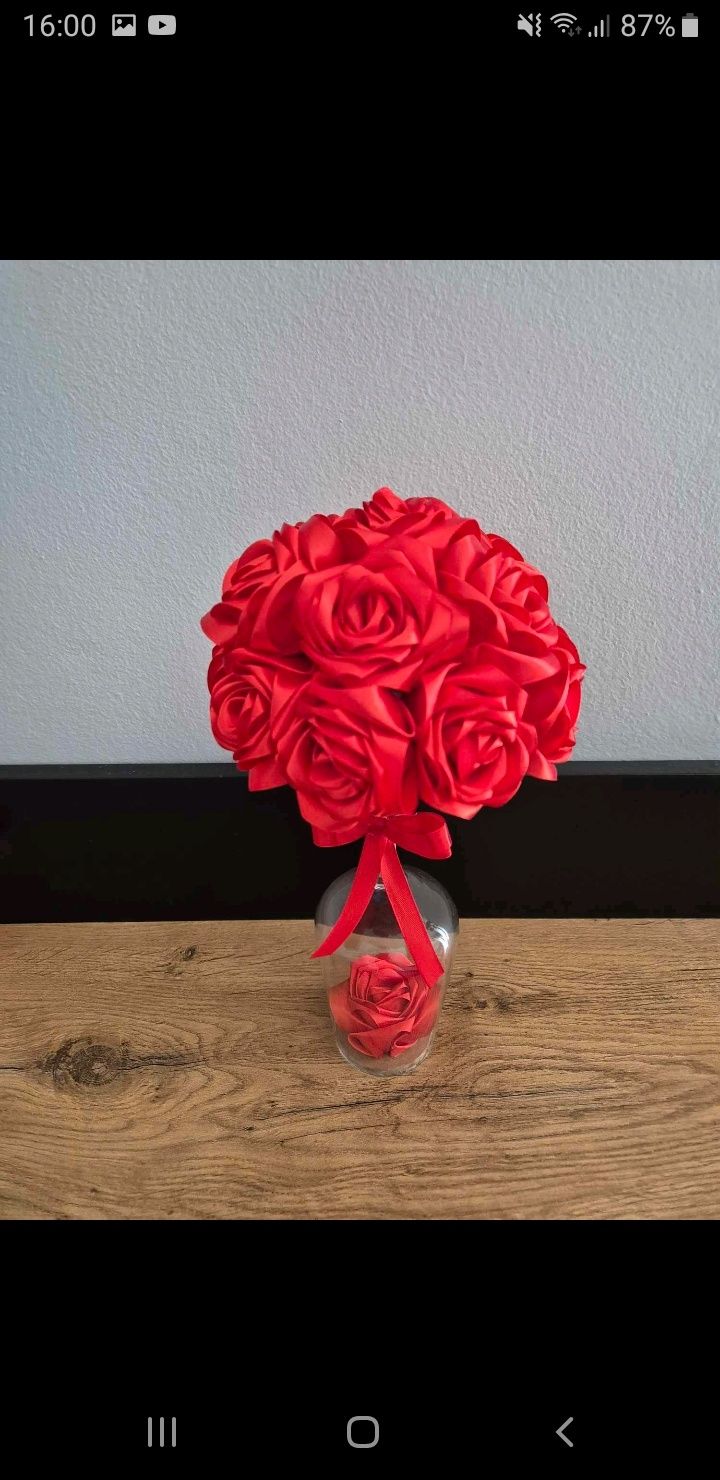 Kompozycja bukiet róż handmade prezent  czerwone róże rękodzieło