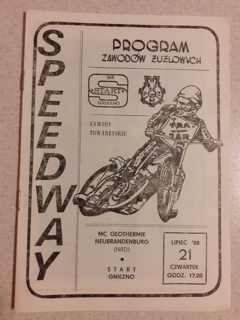 Program żużlowy MC Geothermie Neubrandenburg (NRD)-Start Gniezno 1988r