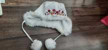 Czapka pilotka wiazana haft kwiaty H&M boho folk