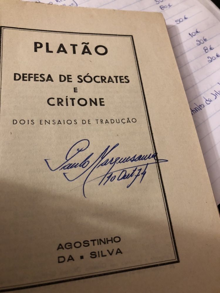 1946 Ed. Autor Agostinho Silva - Platao Defesa de Socrates e Critone