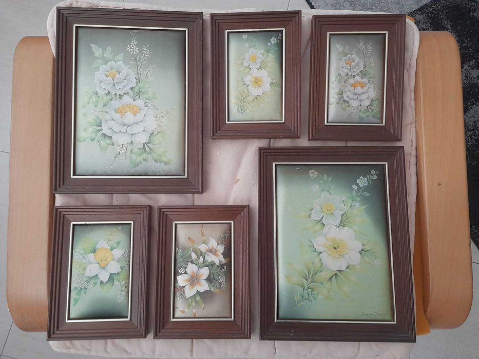 Conjunto de quadros em seda pintada à mão