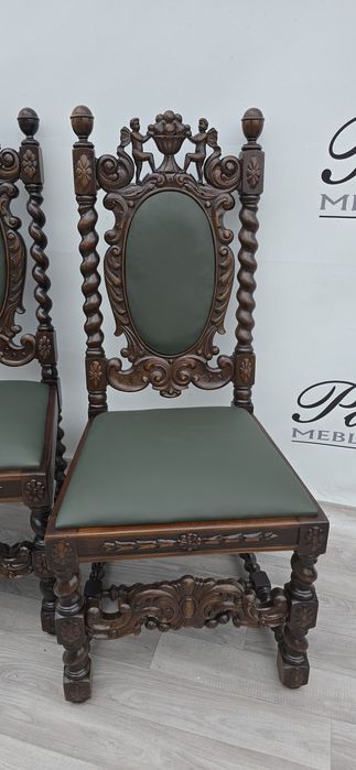 Krzesła stylowe Skóra Naturalna Rzeźba Krzesło