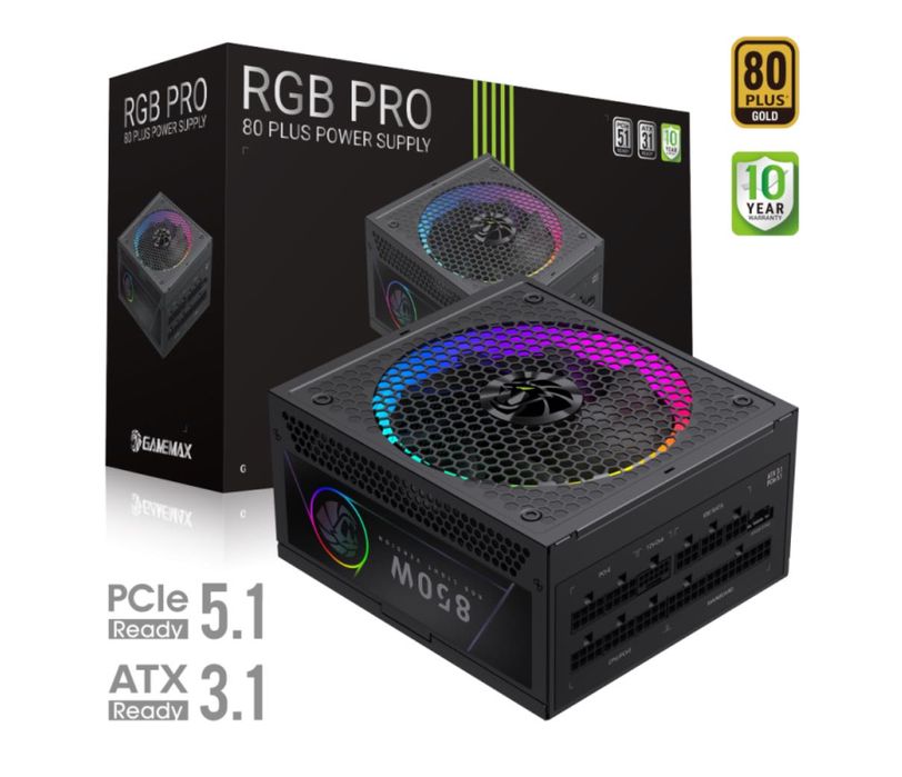 GameMax RGB PRO 850G PC 850W 80+ Gold ATX3.1 W pełni modułowy