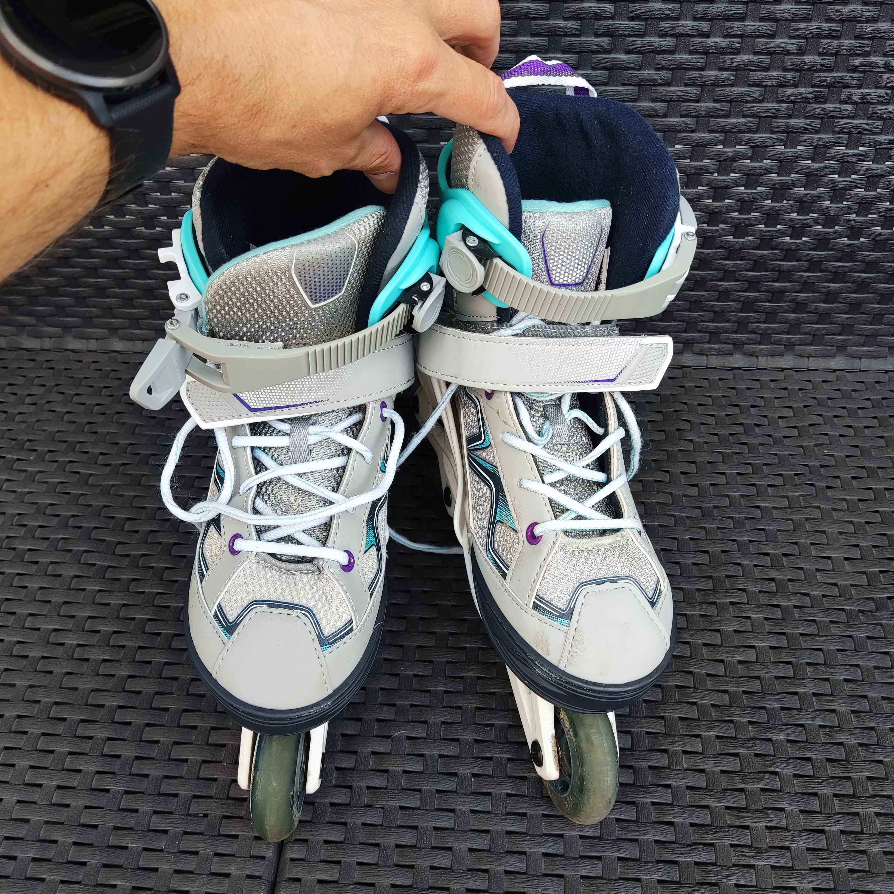 Rolki dziecięce Oxelo Decathlon rozmiar 36,5-38, plus kask, ochraniacz
