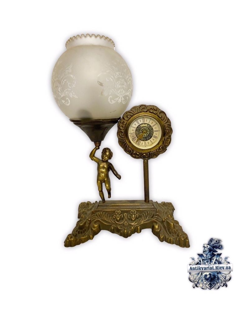 Антикварная бронзовая лампа светильник антикварные настольные часы