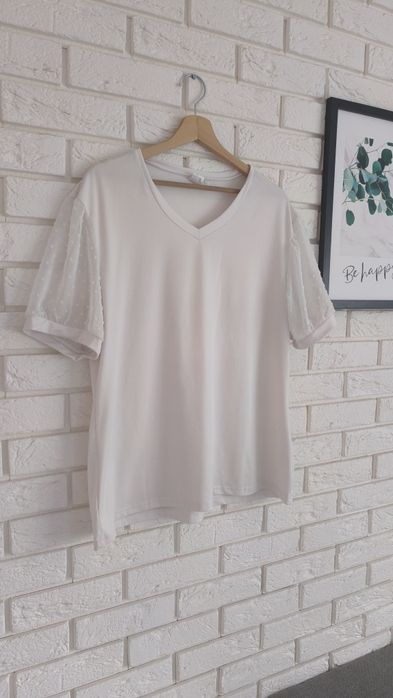 Bluzka damska XL 42 biała krótki rękaw t-shirt damski elegancka