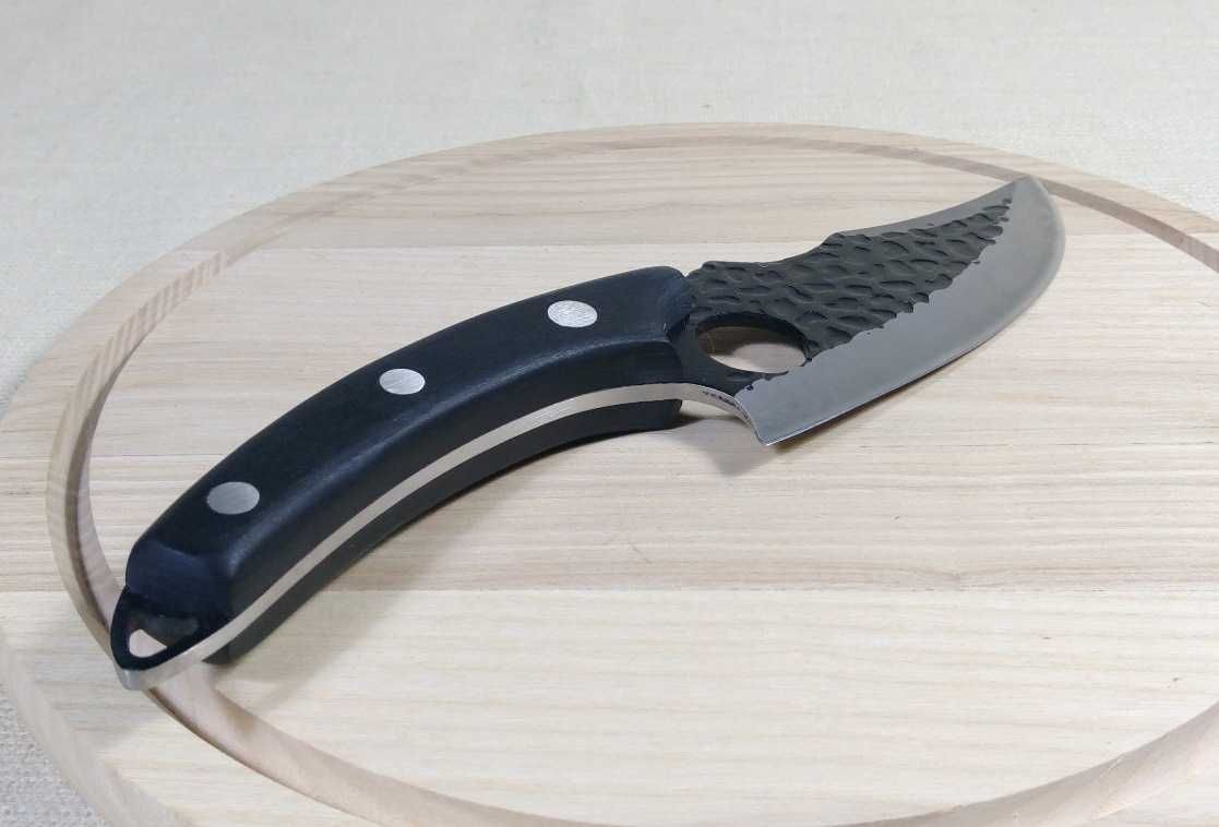 Кованый кухонный разделочный нож ручной работы с кожаным чехлом