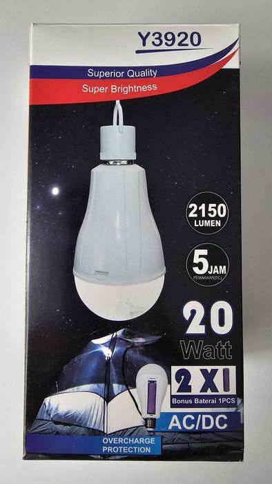 Світлодіодна лампа LED 20W Y-3920 на двох акумуляторах під цоколь E27