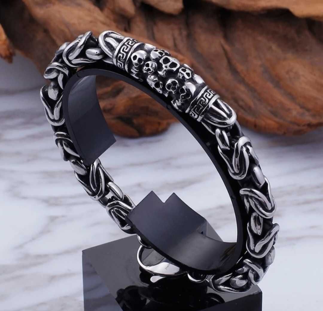 Pulseira masculina bracelet homem motard viking caveiras celta