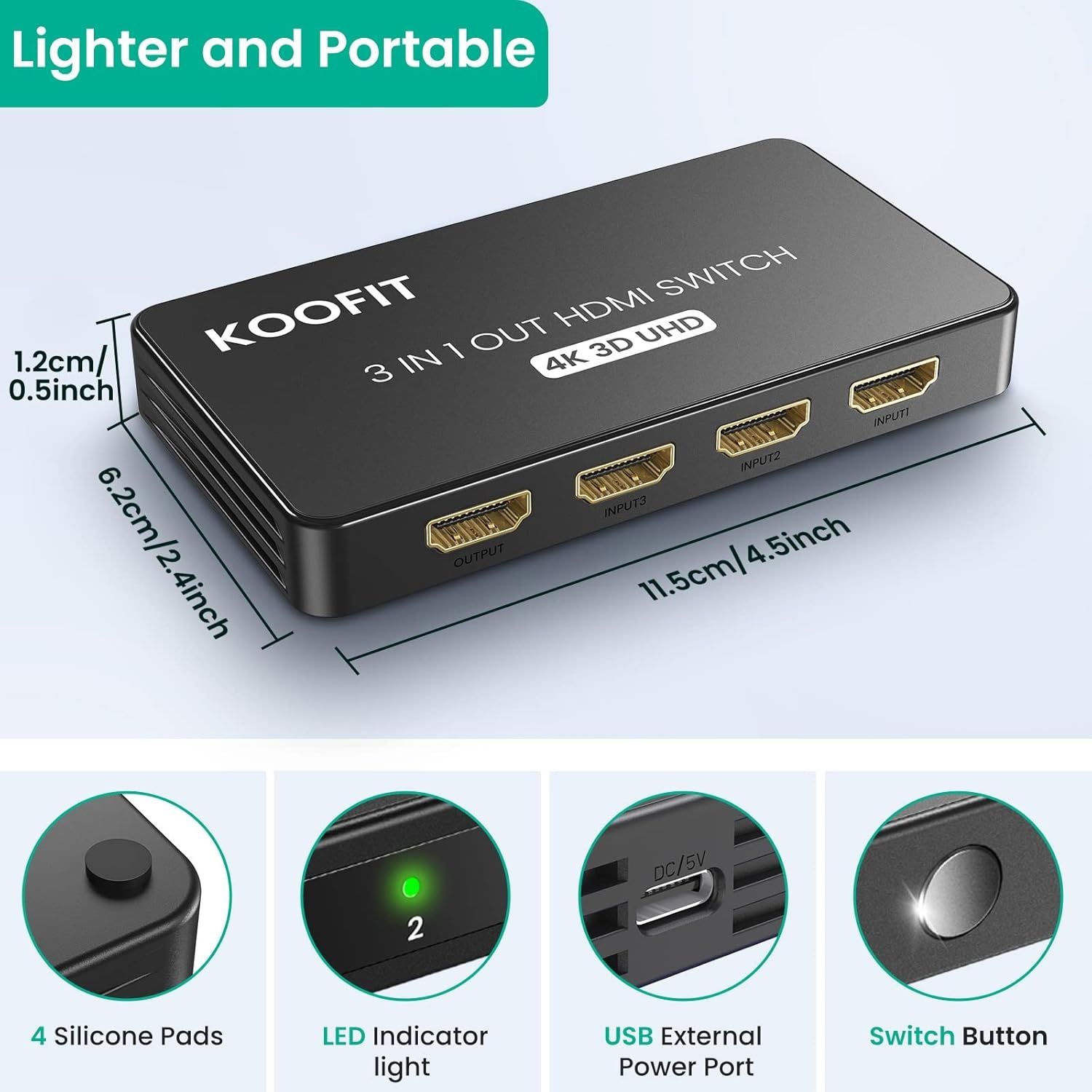 Przełącznik HDMI 3w1 z pilotem koofit splitter